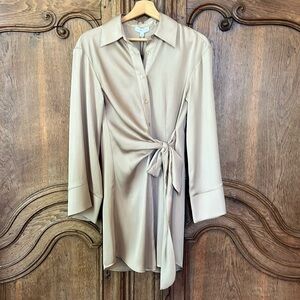 Gianni Bini Avery Long Sleeve Satin Point Collar Neck Faux Wrap Dress